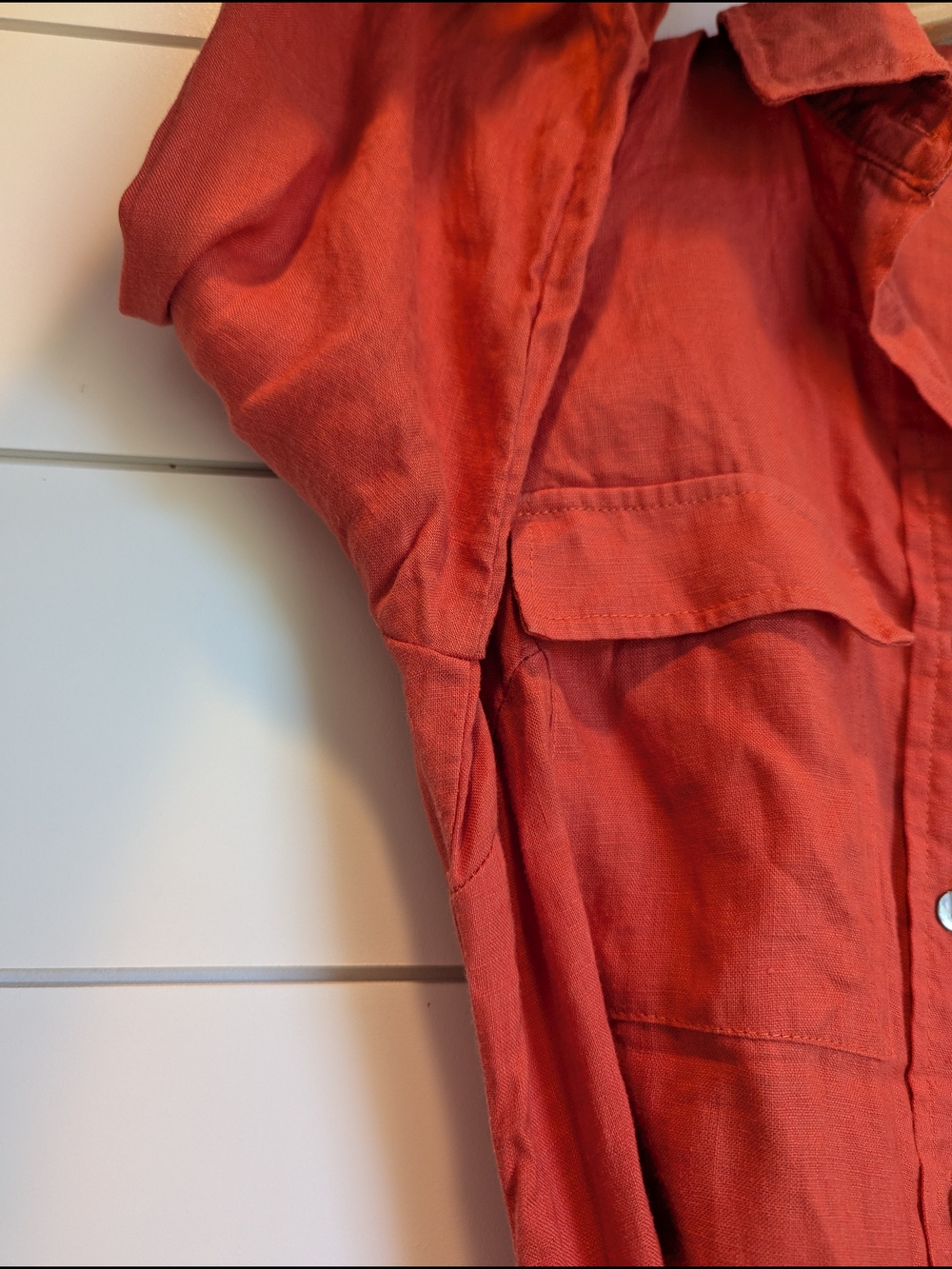 Magaschoni 100% Linen Shirt Dress Long Sleeve Small Spice Orange Belted Waist - Picture 5 of 10